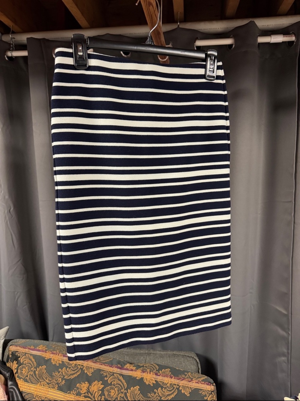 LOFT Navy and White Striped Pencil Skirt